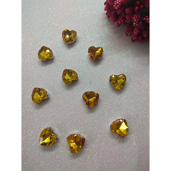 Стразы в цапах "Сердце" 12 мм цв. желтый, цена за 1 шт